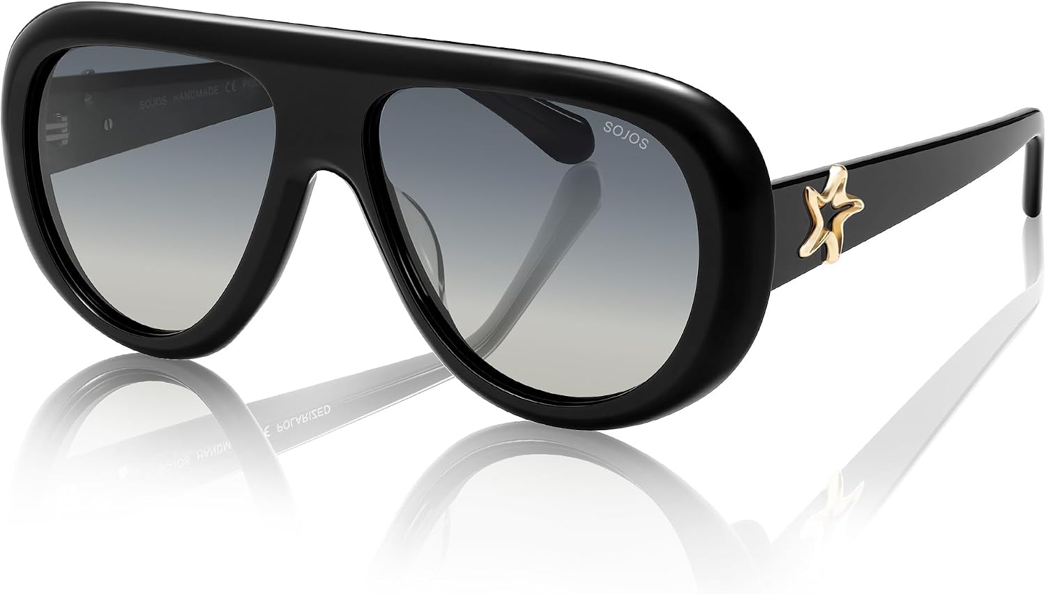 image:imageSOJOS Aviator Oversized Acetate Polarized Sunglasses Womens Men Retro Vintage 70s Style UV Protection Star ShadesDAYBREAKBlackGrey