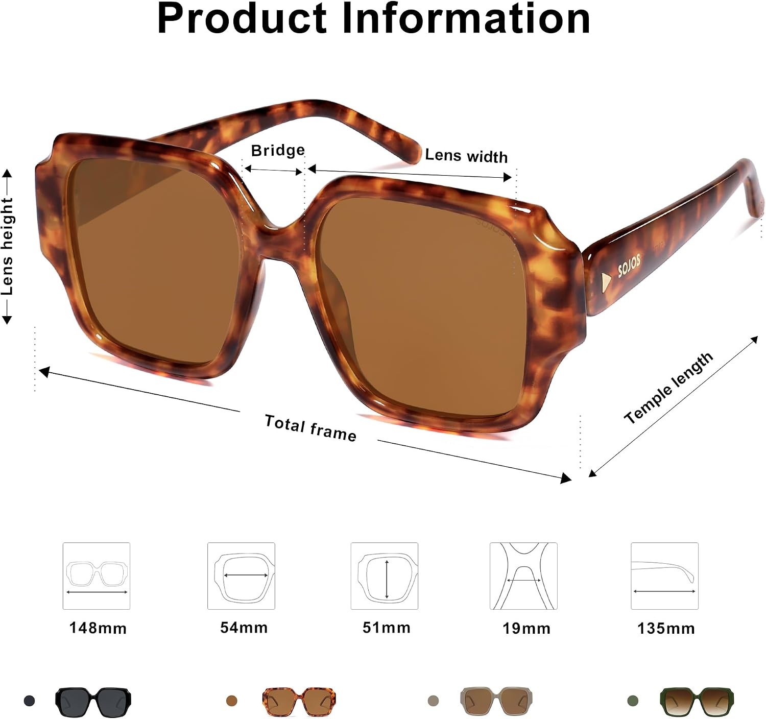 image:imageSOJOS Big Retro Square Polarized Sunglasses Womens Mens 70s 80s Vintage Oversized Sunnies SJ2359Brown TortoiseBrown