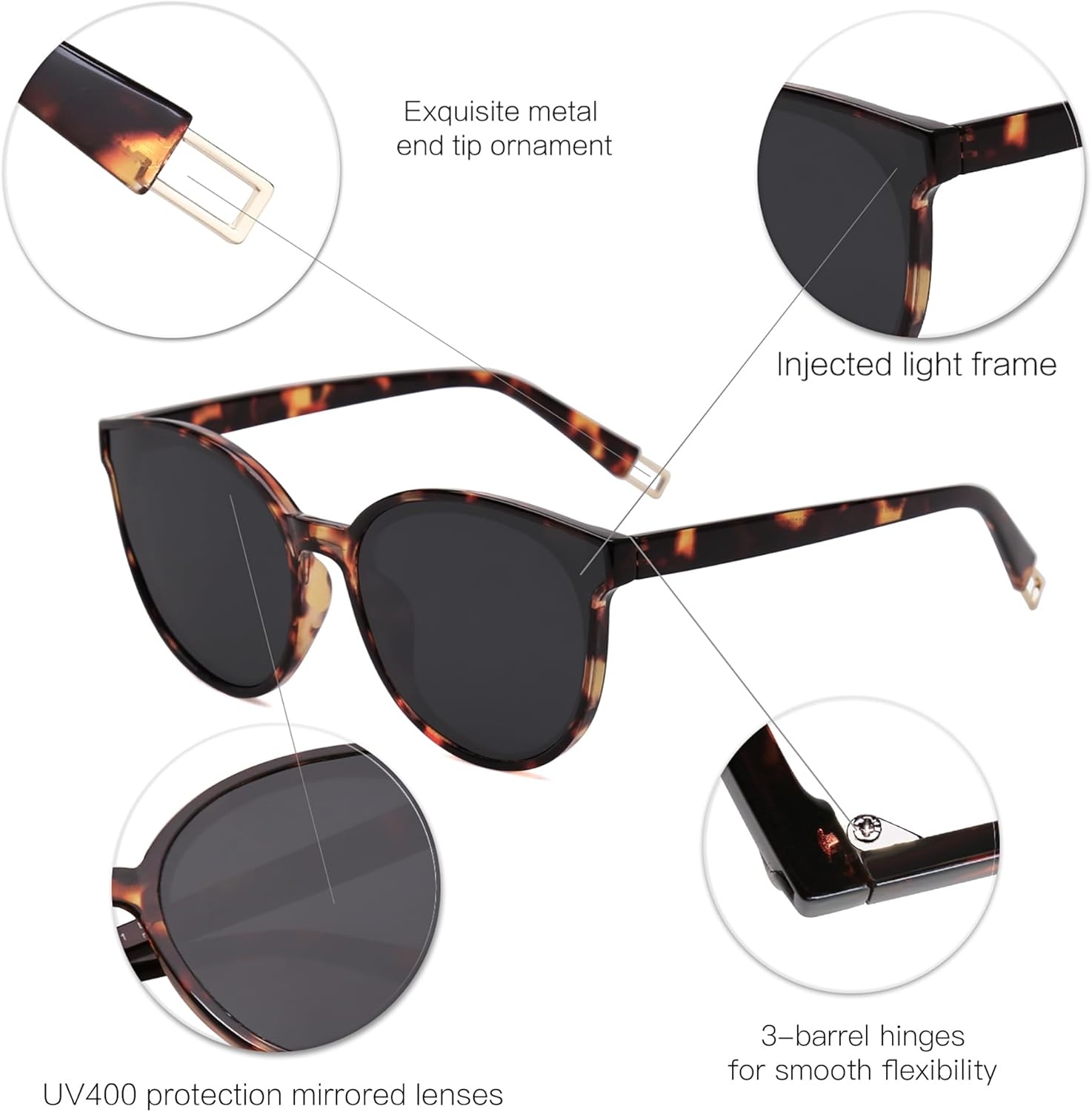 image:imageSOJOS Fashion Round Sunglasses for Women Men Oversized Vintage Shades SJ2057Amber TortoiseGrey