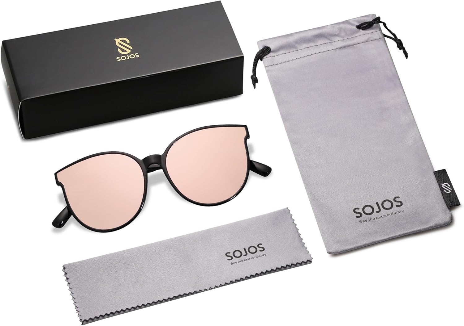 image:imageSOJOS Fashion Round Sunglasses for Women Men Oversized Vintage Shades SJ2057BlackPink