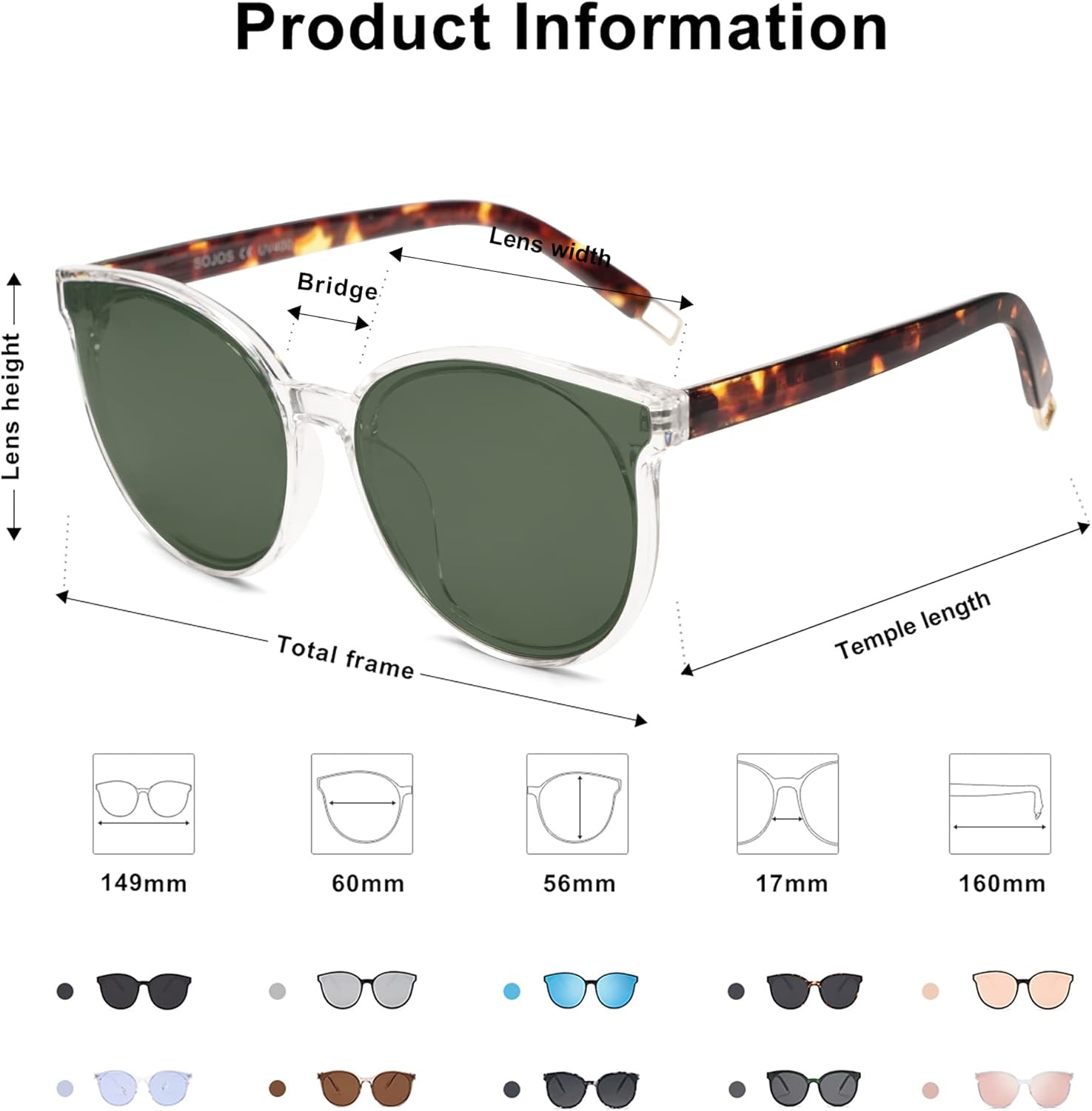 image:imageSOJOS Fashion Round Sunglasses for Women Men Oversized Vintage Shades SJ2057ClearGreen