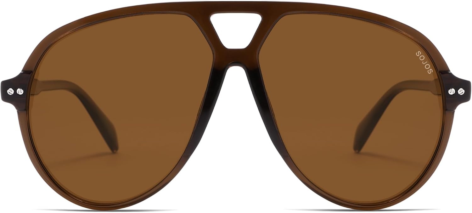 image:imageSOJOS Oversized Retro Aviator Sunglasses for Women Men Tangle Free Classic Vintage 70s Shades SJ2665Transparent BrownBrown Lens