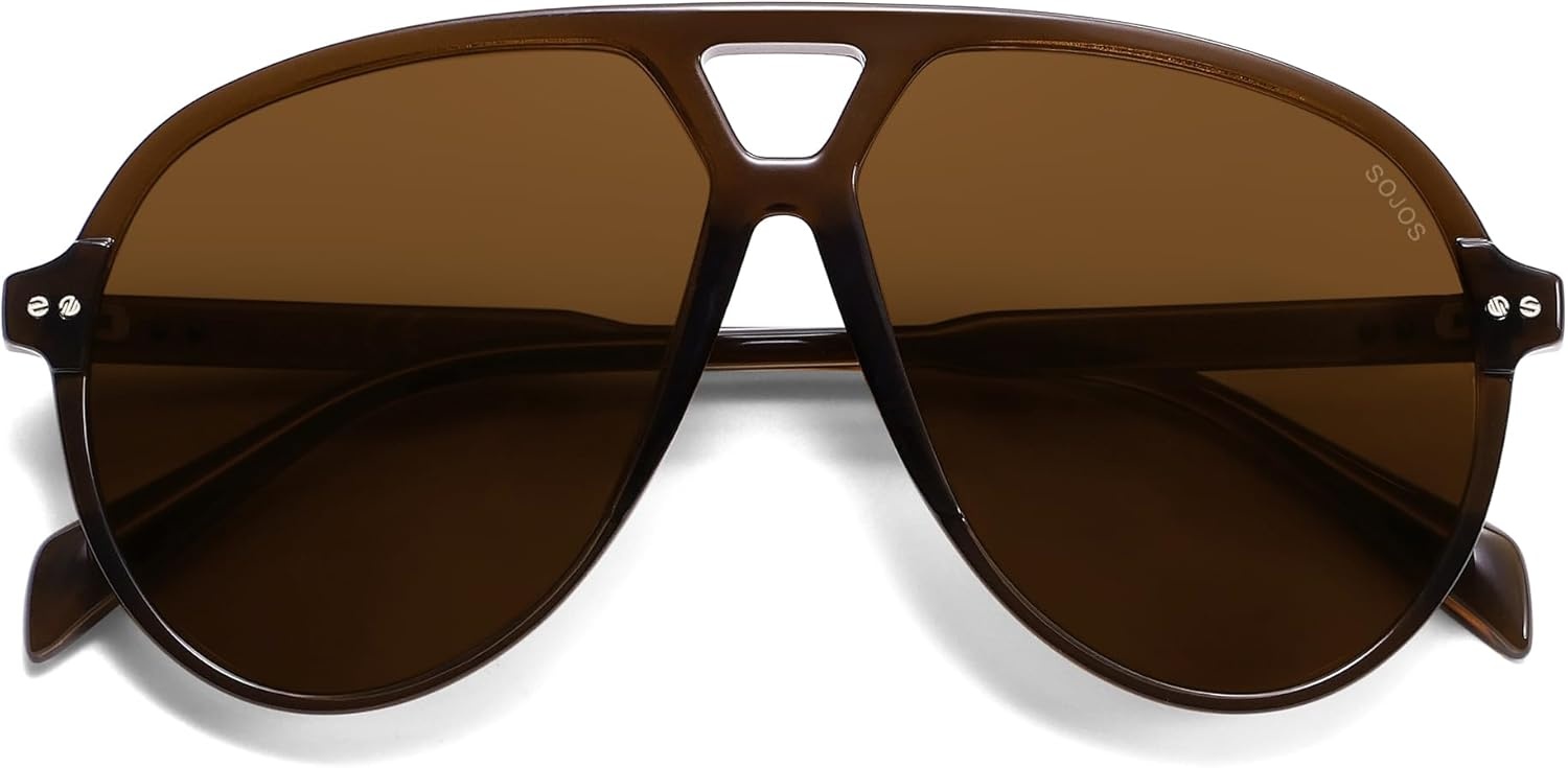 image:imageSOJOS Oversized Retro Aviator Sunglasses for Women Men Tangle Free Classic Vintage 70s Shades SJ2665Transparent BrownBrown Lens