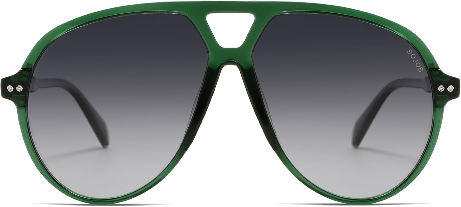 image:imageSOJOS Oversized Retro Aviator Sunglasses for Women Men Tangle Free Classic Vintage 70s Shades SJ2665Transparent GreenGrey Grading Lens