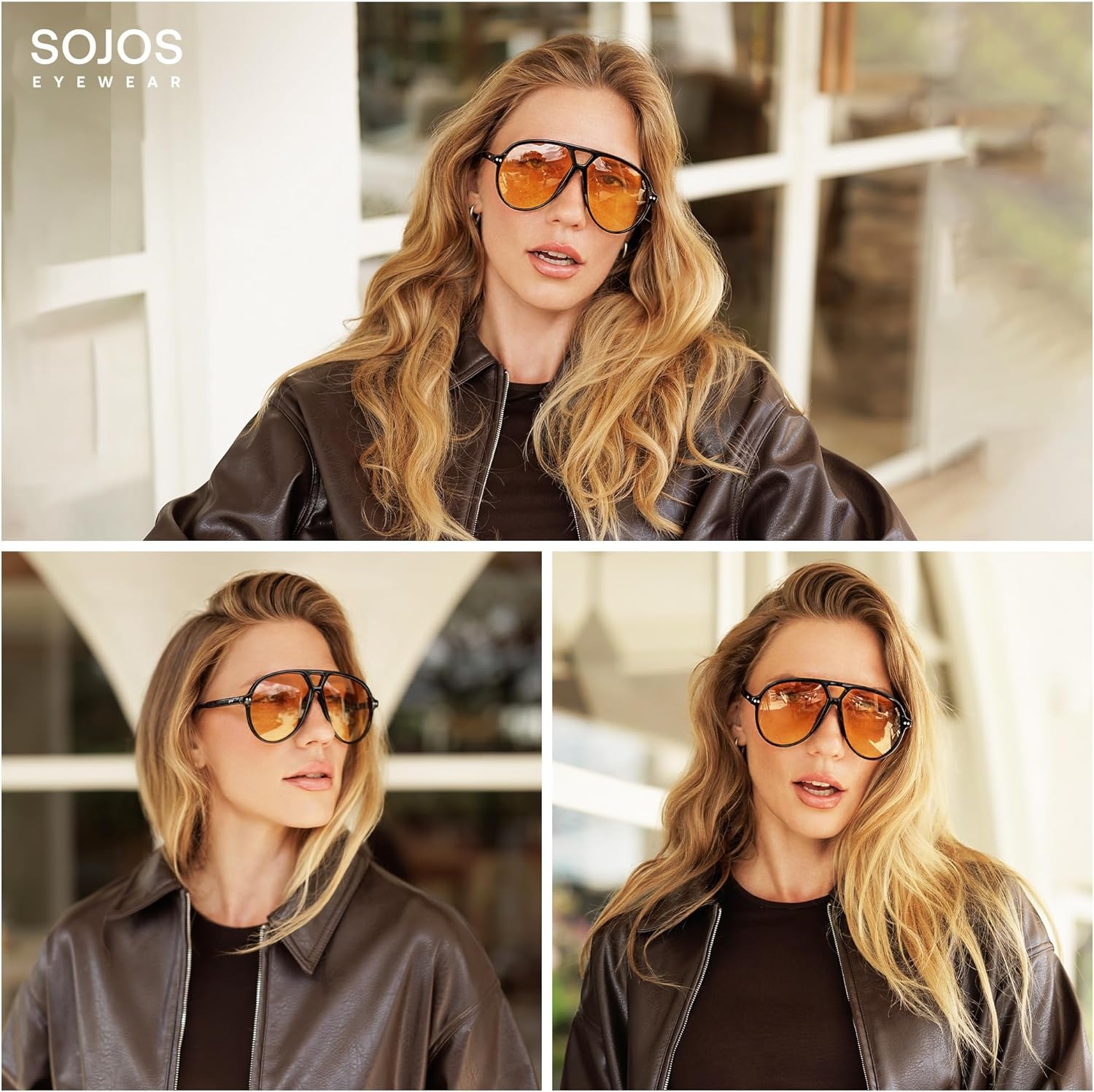 image:imageSOJOS Oversized Retro Aviator Sunglasses for Women Men Tangle Free Classic Vintage 70s Shades SJ2665Transparent GreenGrey Grading Lens