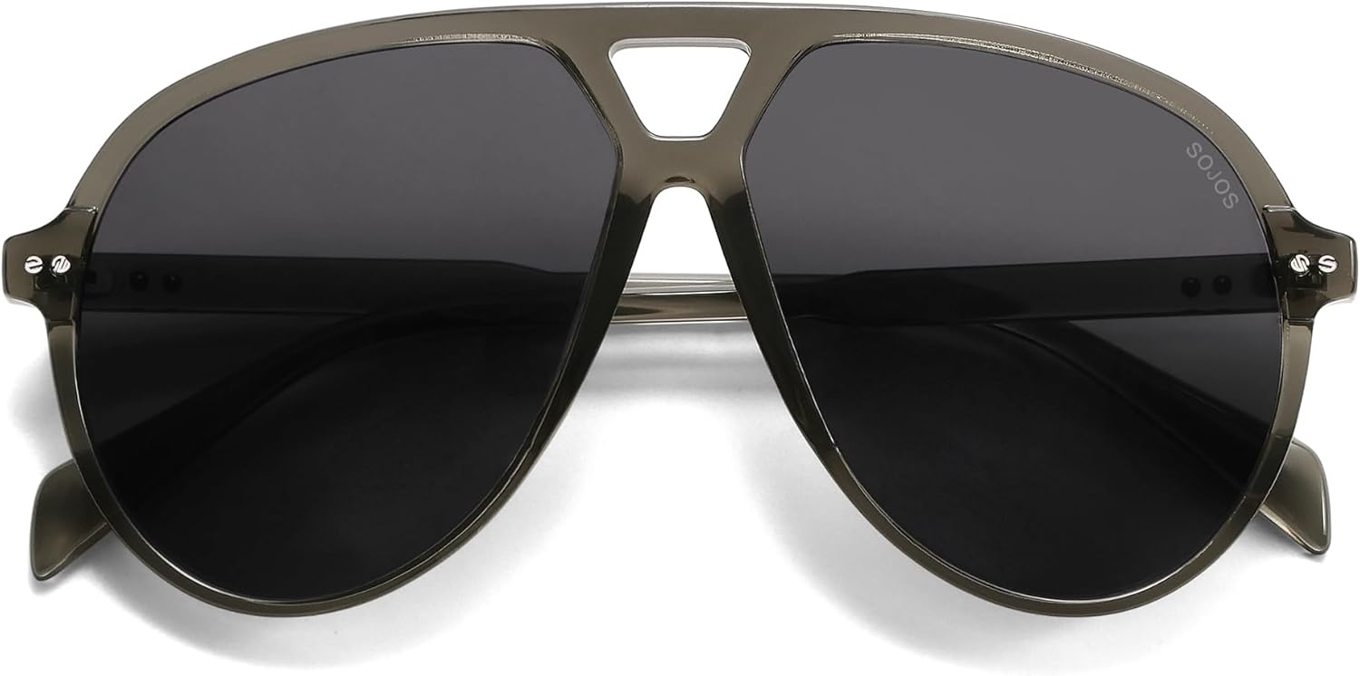 image:imageSOJOS Oversized Retro Aviator Sunglasses for Women Men Tangle Free Classic Vintage 70s Shades SJ2665Transparent GreyGrey Lens