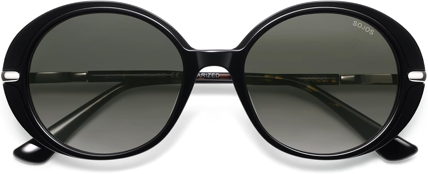 image:imageSOJOS Oversized Round Sunglasses for Women Polarized Lenses Acetate Frame Retro Vintage Sun Glasses OdetteBlackGradient Grey