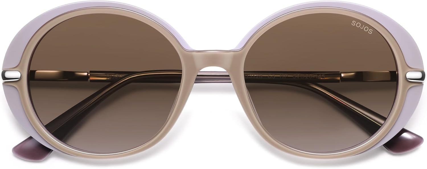 image:imageSOJOS Oversized Round Sunglasses for Women Polarized Lenses Acetate Frame Retro Vintage Sun Glasses OdettePurpleGradient Brown