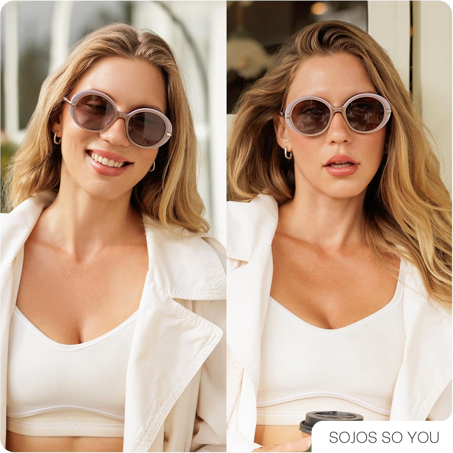 image:imageSOJOS Oversized Round Sunglasses for Women Polarized Lenses Acetate Frame Retro Vintage Sun Glasses OdettePurpleGradient Brown