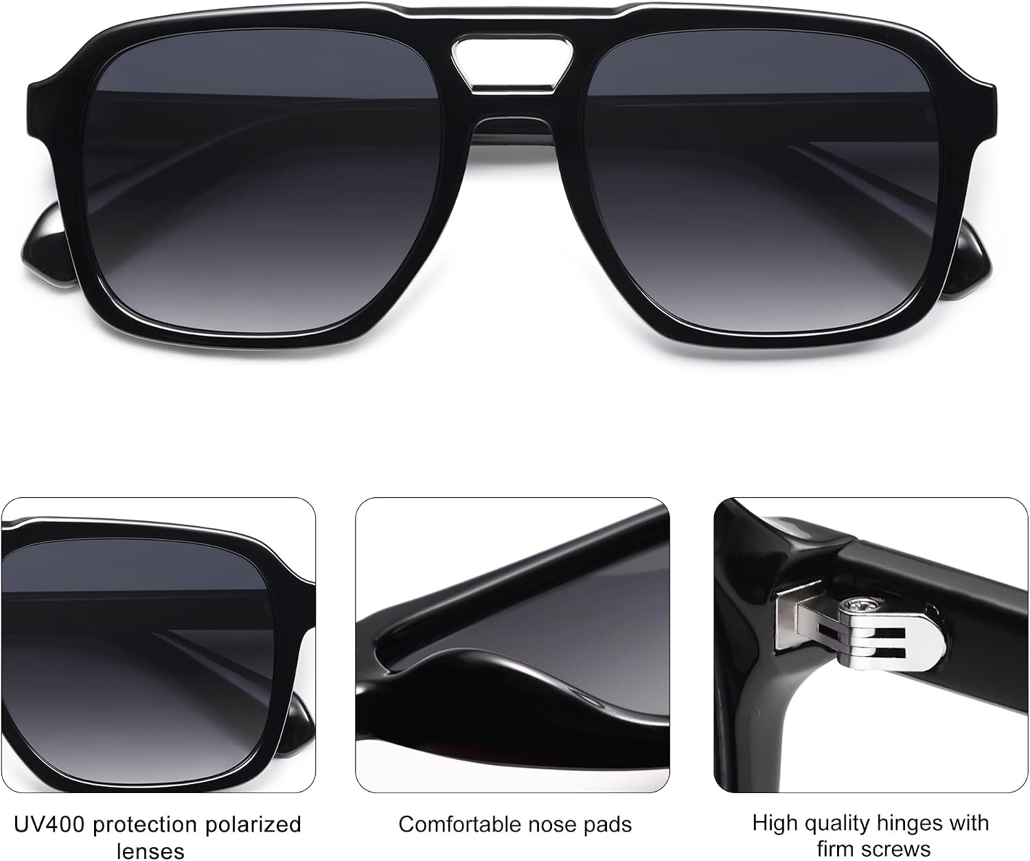 image:imageSOJOS Retro Aviator Polarized Sunglasses For Women Men Womens Oversized Thick Square Vintage 70s Sun Glasses SJ2330Black Grey Grading
