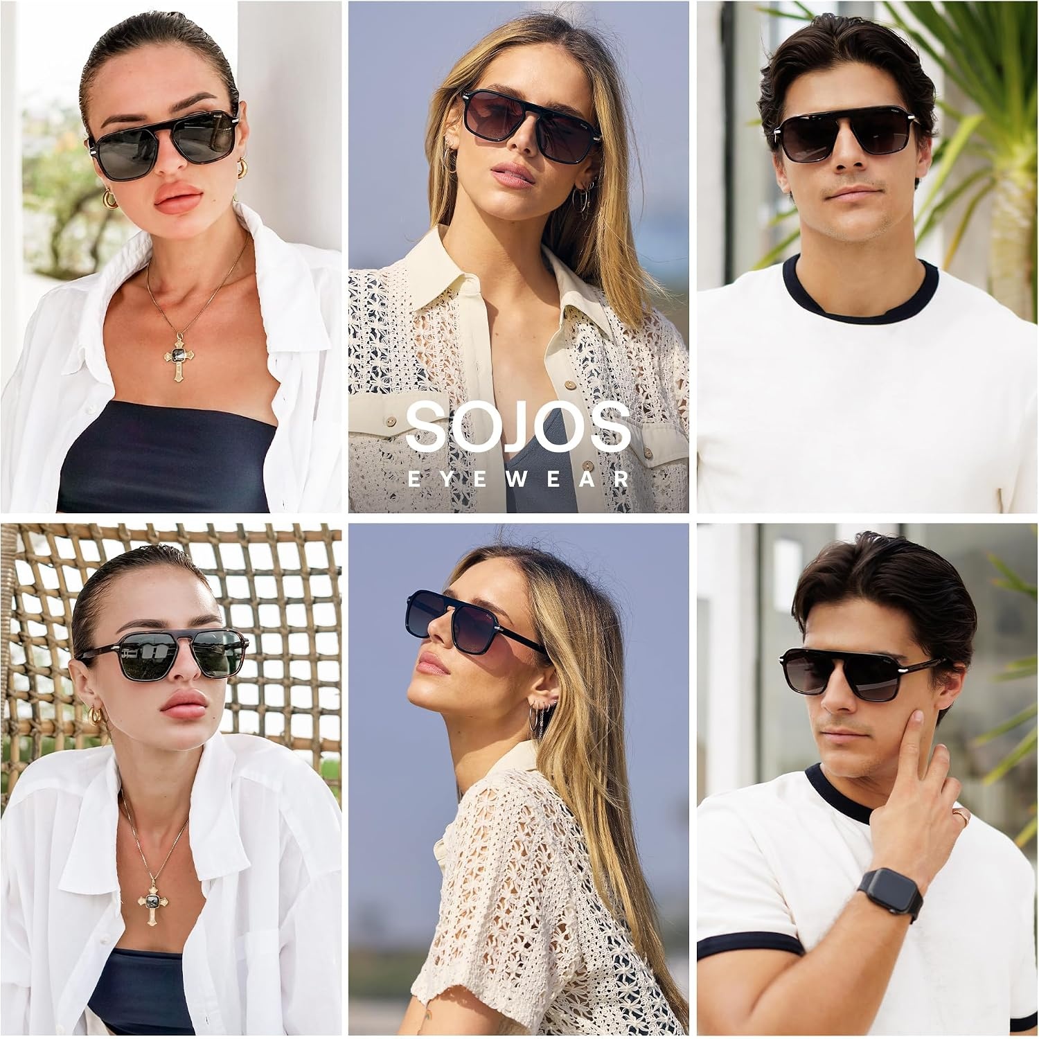 image:imageSOJOS Retro Aviator Polarized Sunglasses for Men Women Trendy Vintage Square Pilot Mens Shades SJ2370Tortoise Frame Brown Grading Lens