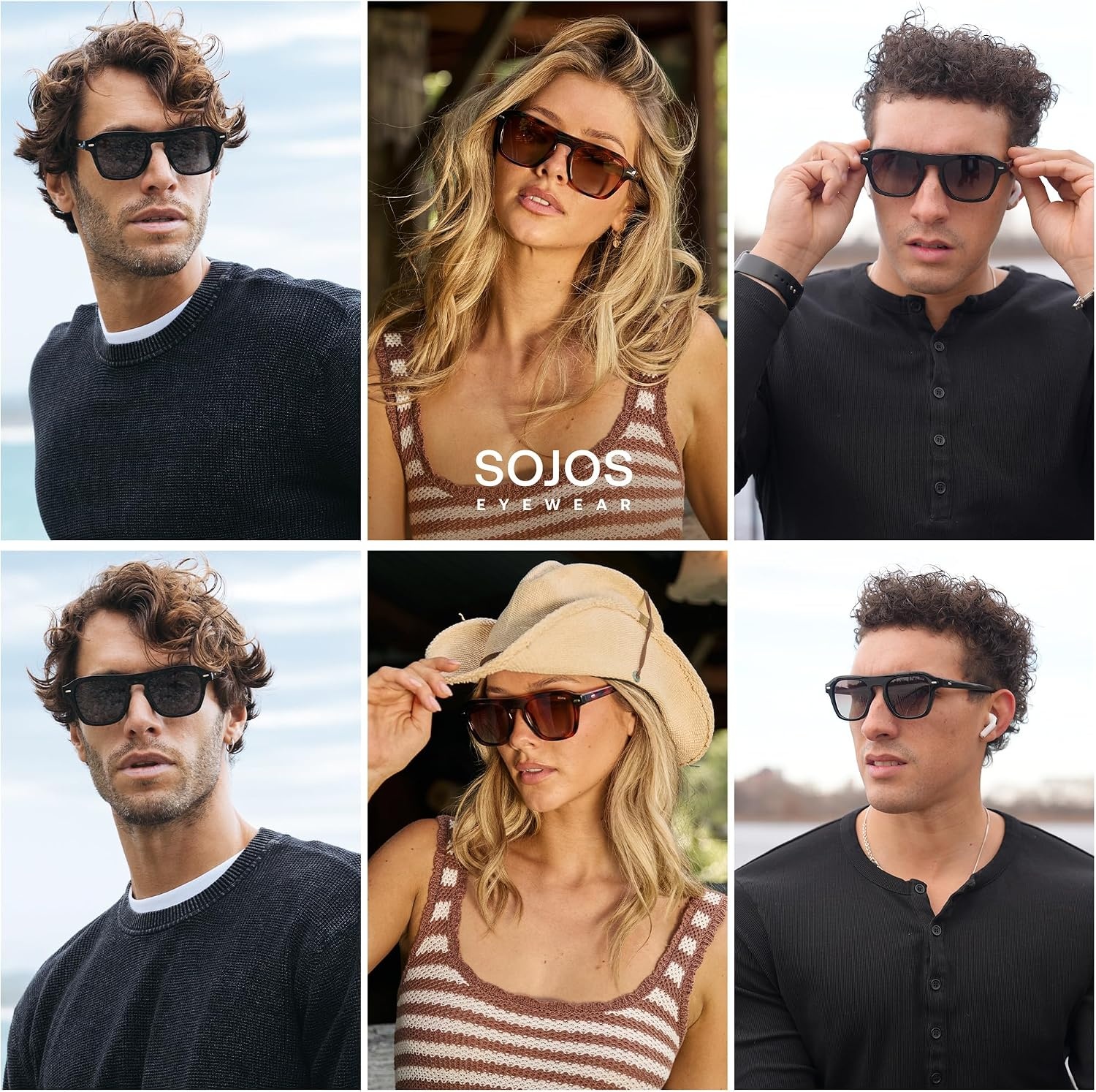 image:imageSOJOS Retro Aviator Polarized Sunglasses for Men Women Vintage Square Mens Shades SJ2632Tortoise Frame Blue Grading Lens
