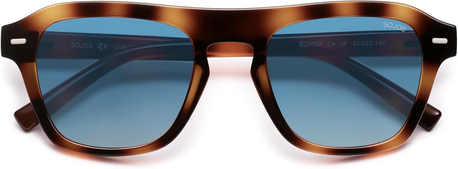 image:imageSOJOS Retro Aviator Polarized Sunglasses for Men Women Vintage Square Mens Shades SJ2632Tortoise Frame Blue Grading Lens