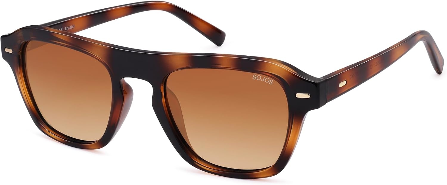 image:imageSOJOS Retro Aviator Polarized Sunglasses for Men Women Vintage Square Mens Shades SJ2632Tortoise Frame Brown Grading Lens
