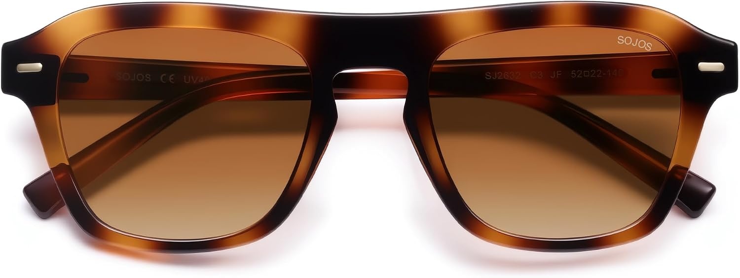 image:imageSOJOS Retro Aviator Polarized Sunglasses for Men Women Vintage Square Mens Shades SJ2632Tortoise Frame Brown Grading Lens