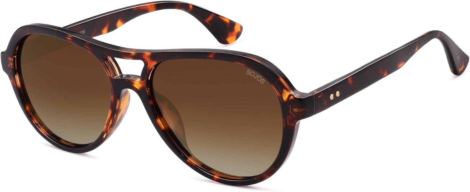 image:imageSOJOS Retro Aviator Polarized Sunglasses for Women Men Vintage 70s Style UV Protection Womens Mens Sun Glasses SJ2646Brown TortoiseBrown Grading