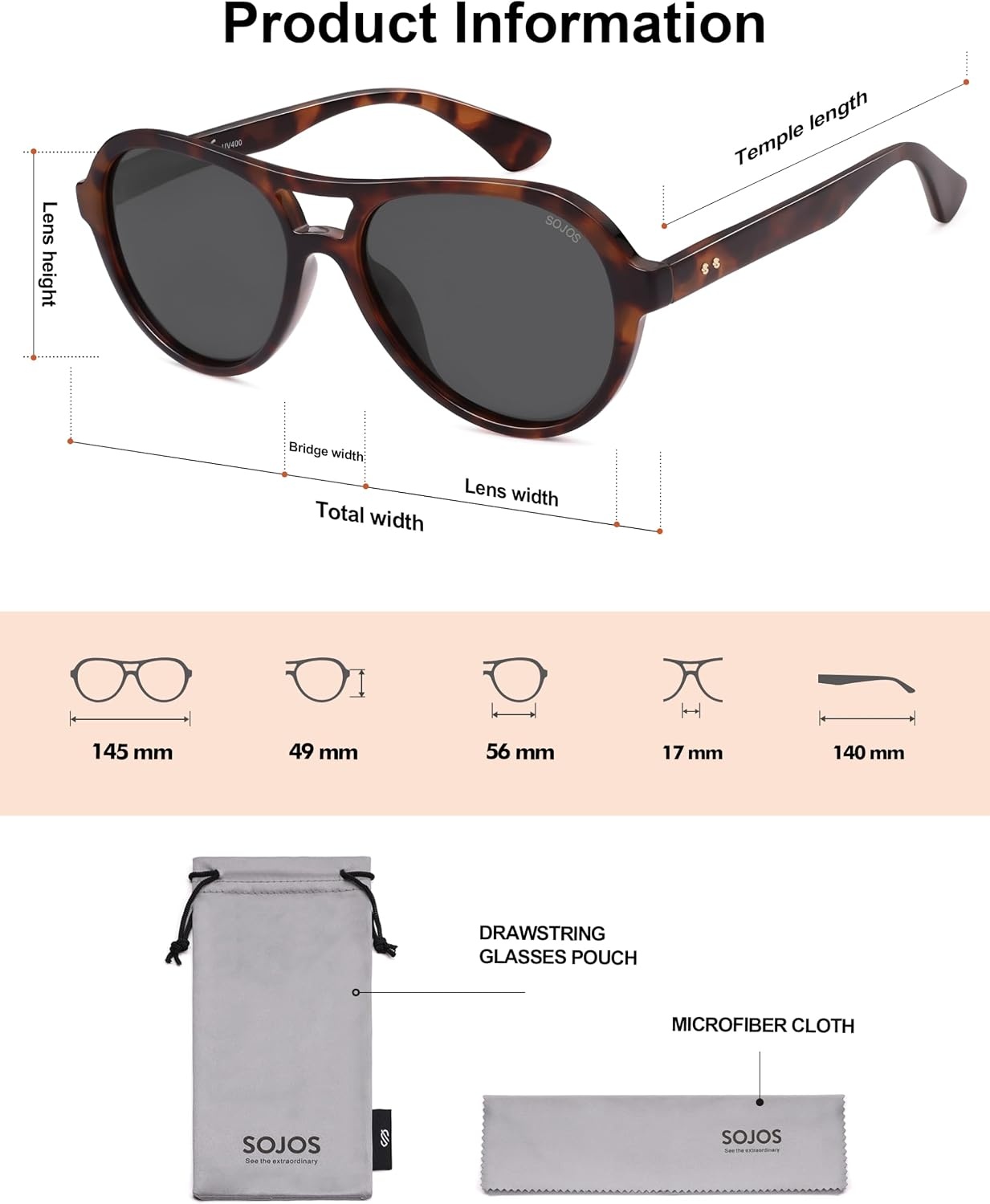 image:imageSOJOS Retro Aviator Polarized Sunglasses for Women Men Vintage 70s Style UV Protection Womens Mens Sun Glasses SJ2646TortoiseGrey