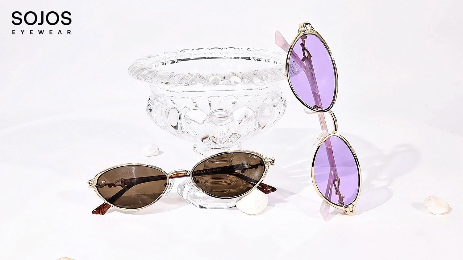 image:imageSOJOS Retro Cat Eye Sunglasses Women Men Acetate Metal Frame Trendy Designer UV400 Sun Glasses Staghorn CoralGoldBrown