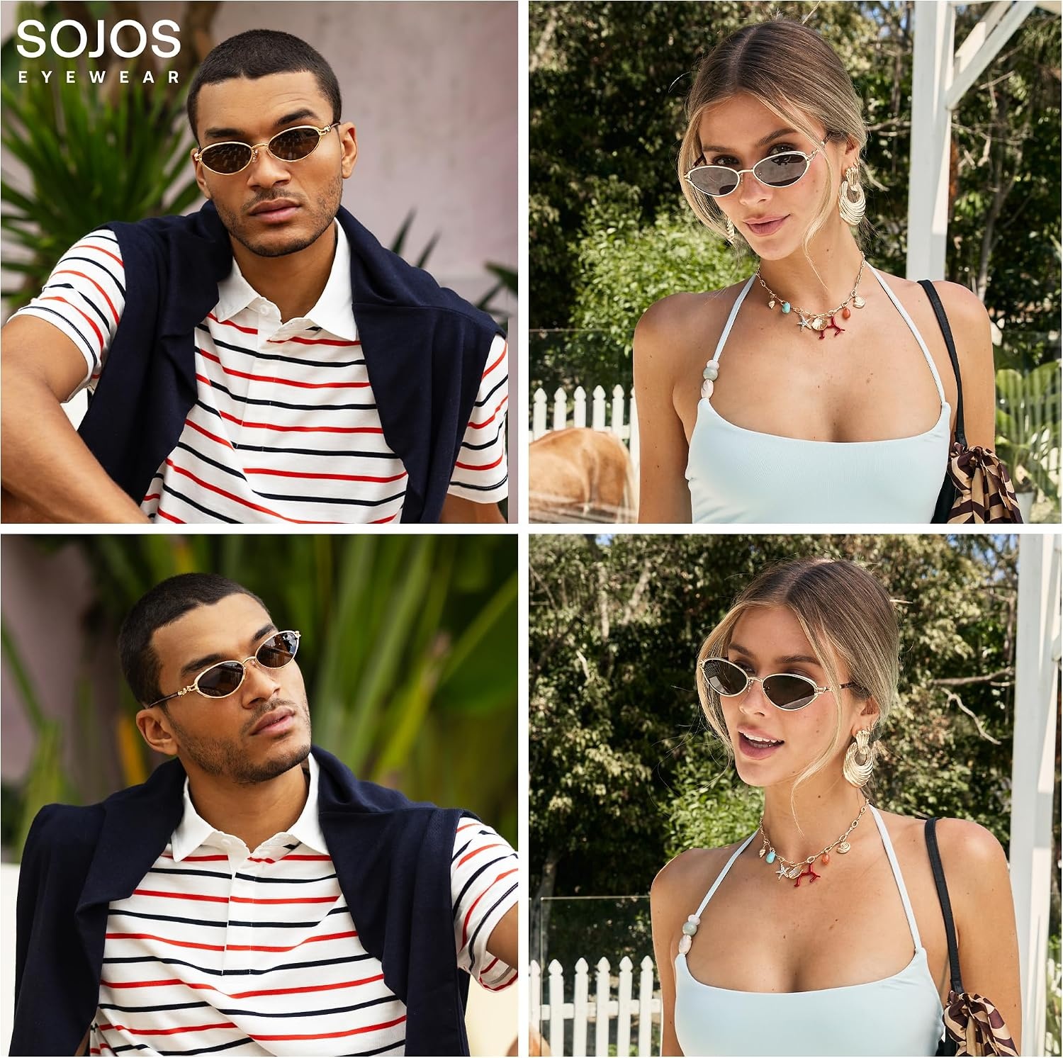 image:imageSOJOS Retro Cat Eye Sunglasses Women Men Acetate Metal Frame Trendy Designer UV400 Sun Glasses Staghorn CoralGoldGrey
