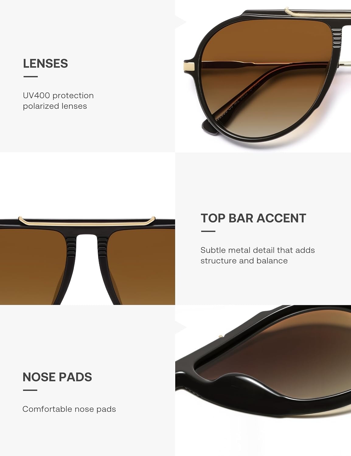 image:imageSOJOS Retro Oversized 70s 90s Aviator Sunglasses for Women Men Trendy Vintage Square Sun Glasses SJ2693Brown Frame Brown Grading Lens