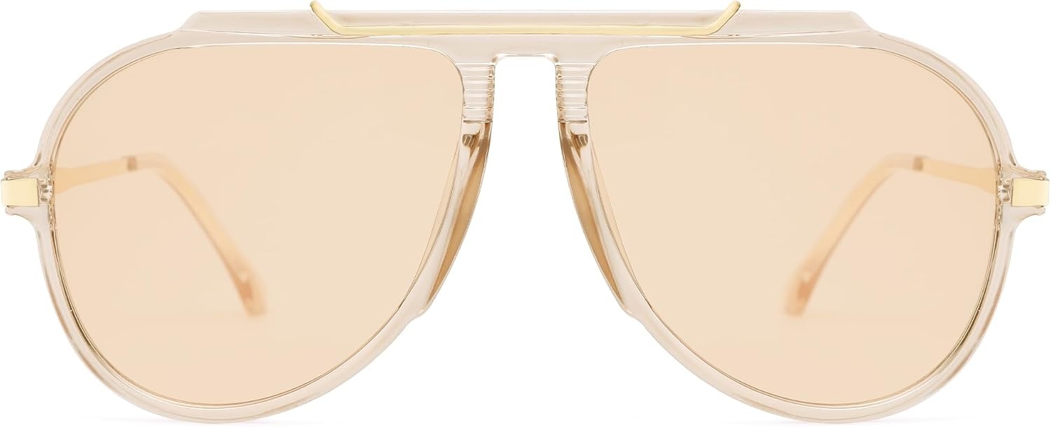 image:imageSOJOS Retro Oversized 70s 90s Aviator Sunglasses for Women Men Trendy Vintage Square Sun Glasses SJ2693Crystal Light Brown Frame Light Brown Lens