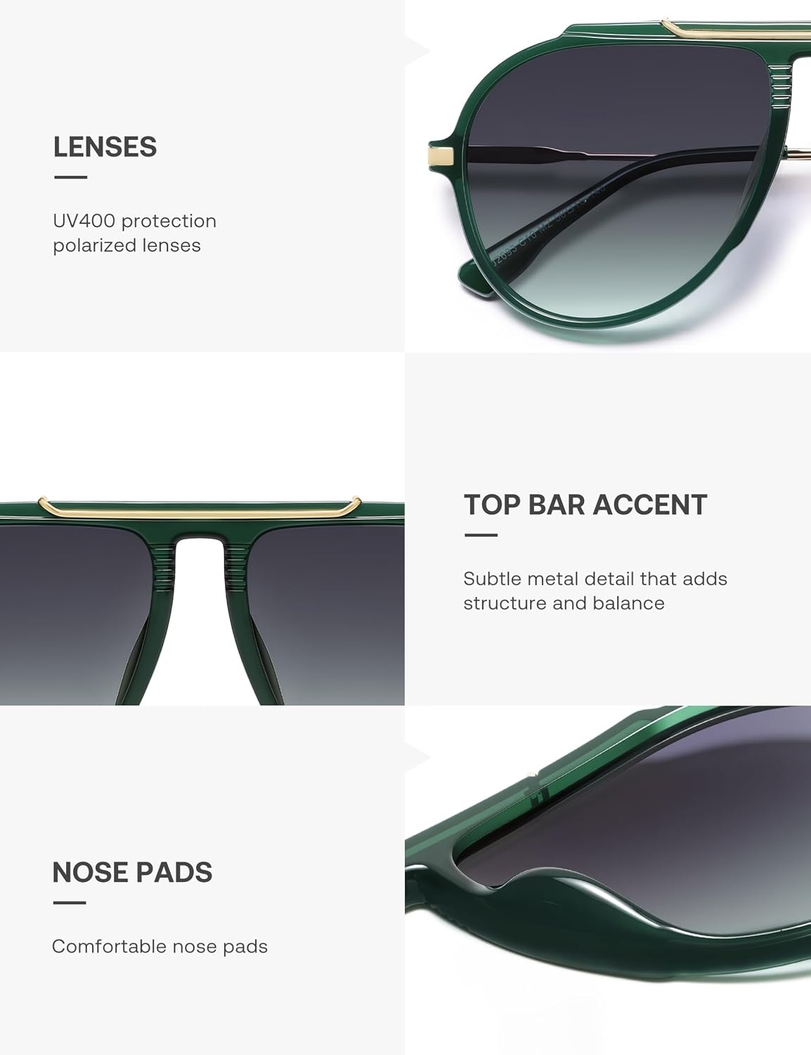 image:imageSOJOS Retro Oversized 70s 90s Aviator Sunglasses for Women Men Trendy Vintage Square Sun Glasses SJ2693Green Frame Green Grading Lens