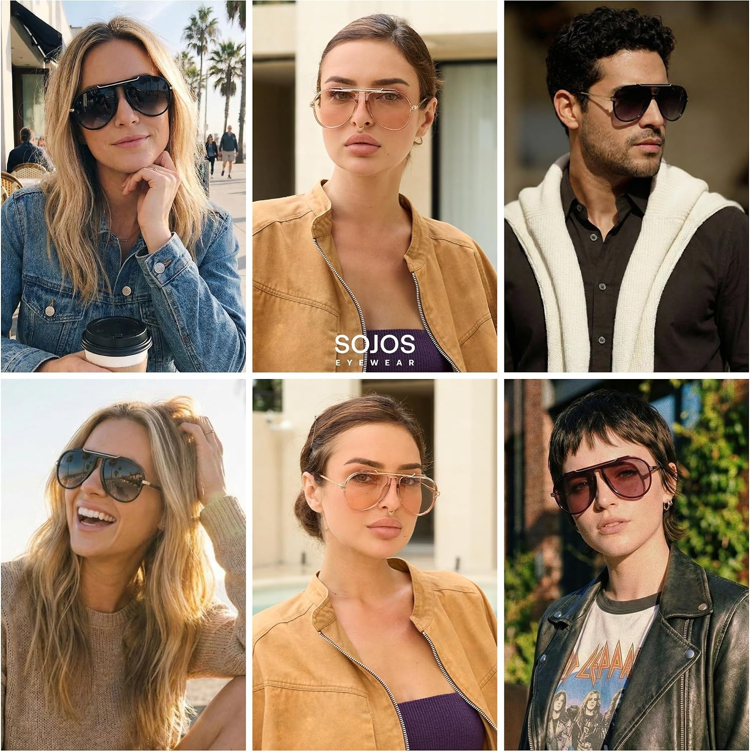 image:imageSOJOS Retro Oversized 70s 90s Aviator Sunglasses for Women Men Trendy Vintage Square Sun Glasses SJ2693Purplish Red Frame Red Lens