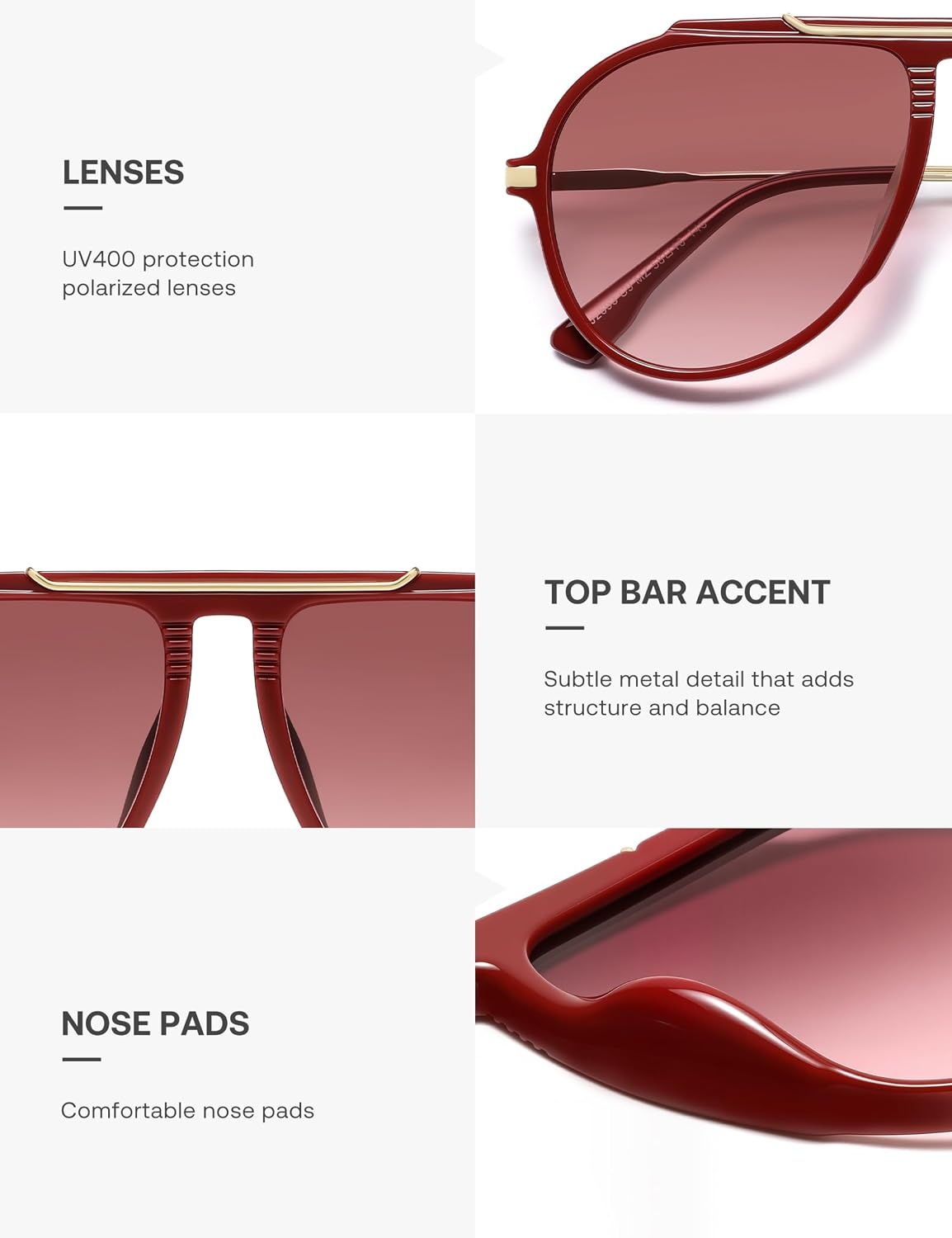 image:imageSOJOS Retro Oversized 70s 90s Aviator Sunglasses for Women Men Trendy Vintage Square Sun Glasses SJ2693Red Frame Red Grading Lens