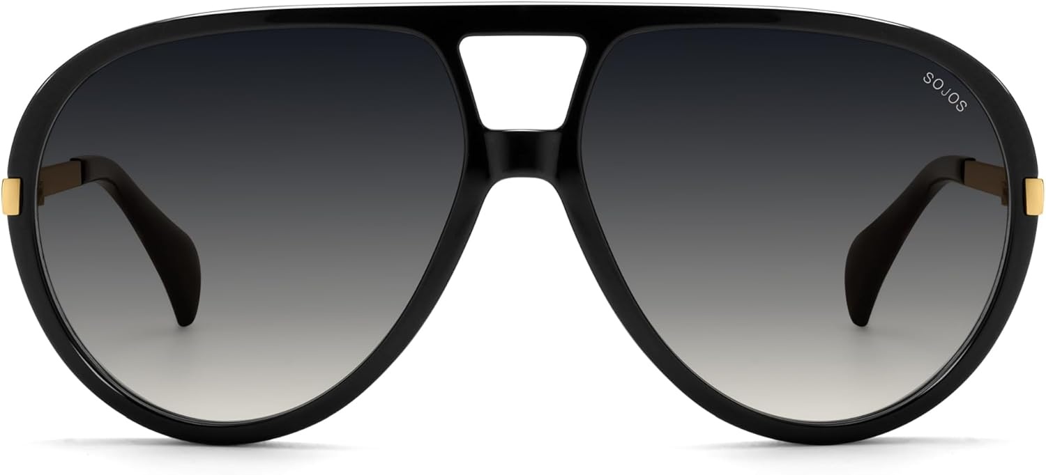 image:imageSOJOS Retro Oversized Aviator Polarized Sunglasses for Women Men Vintage Shield Large Shades SJ2657Shiny BlackGrey