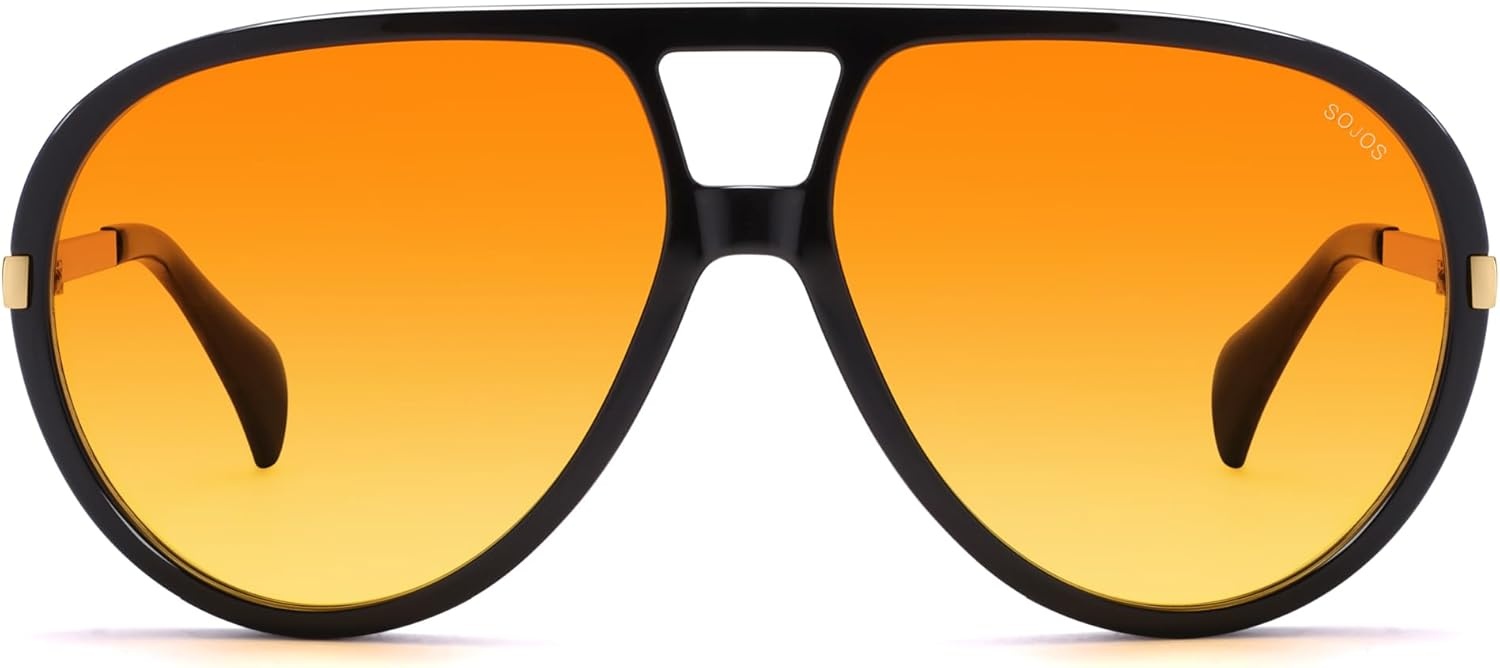image:imageSOJOS Retro Oversized Aviator Polarized Sunglasses for Women Men Vintage Shield Large Shades SJ2657Shiny BlackYellow