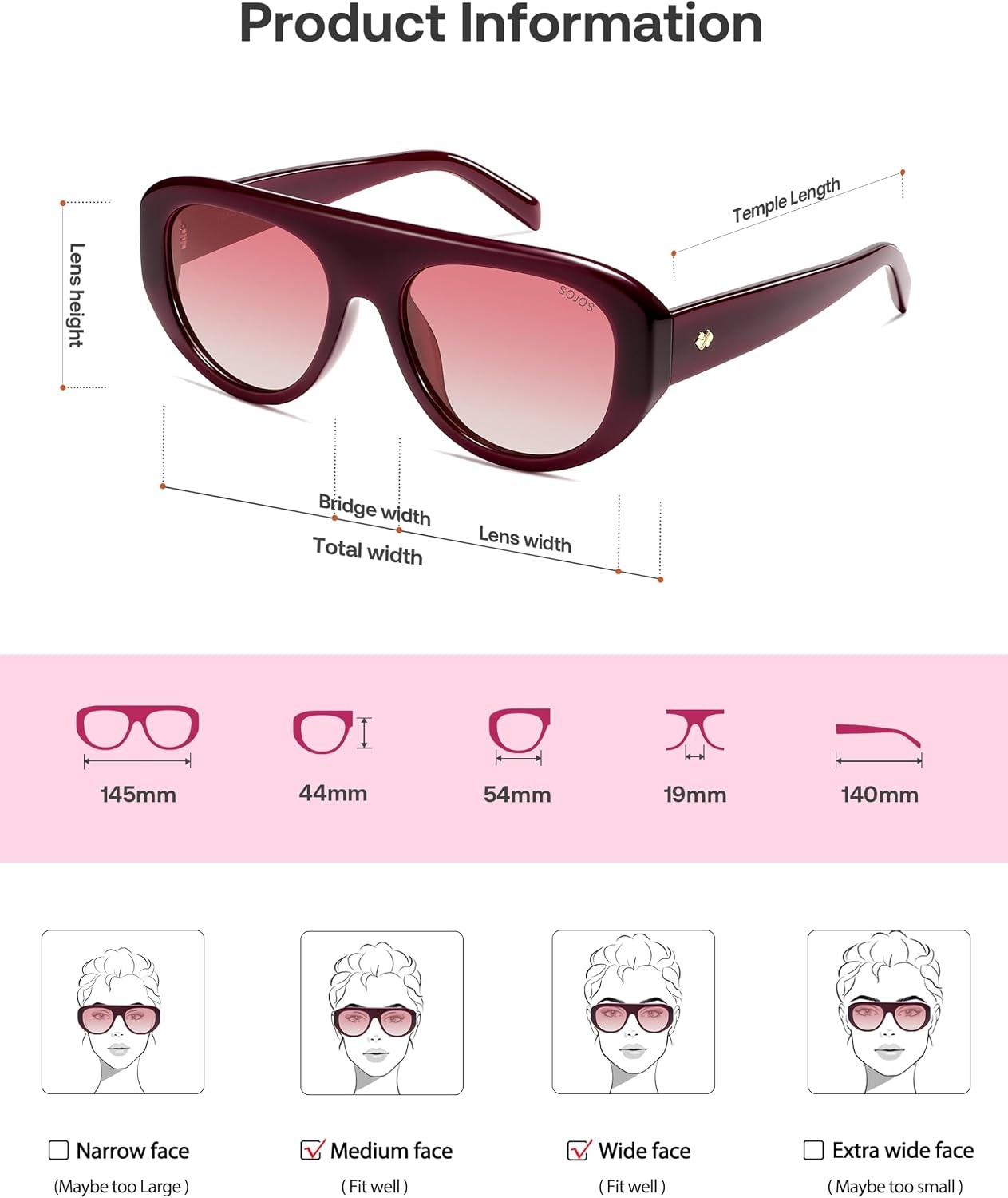 image:imageSOJOS Retro Oversized Aviator Polarized Sunglasses for Women Trendy Shades Vintage Style Chic Sun Glasses SJ2706Red  Pink Lens