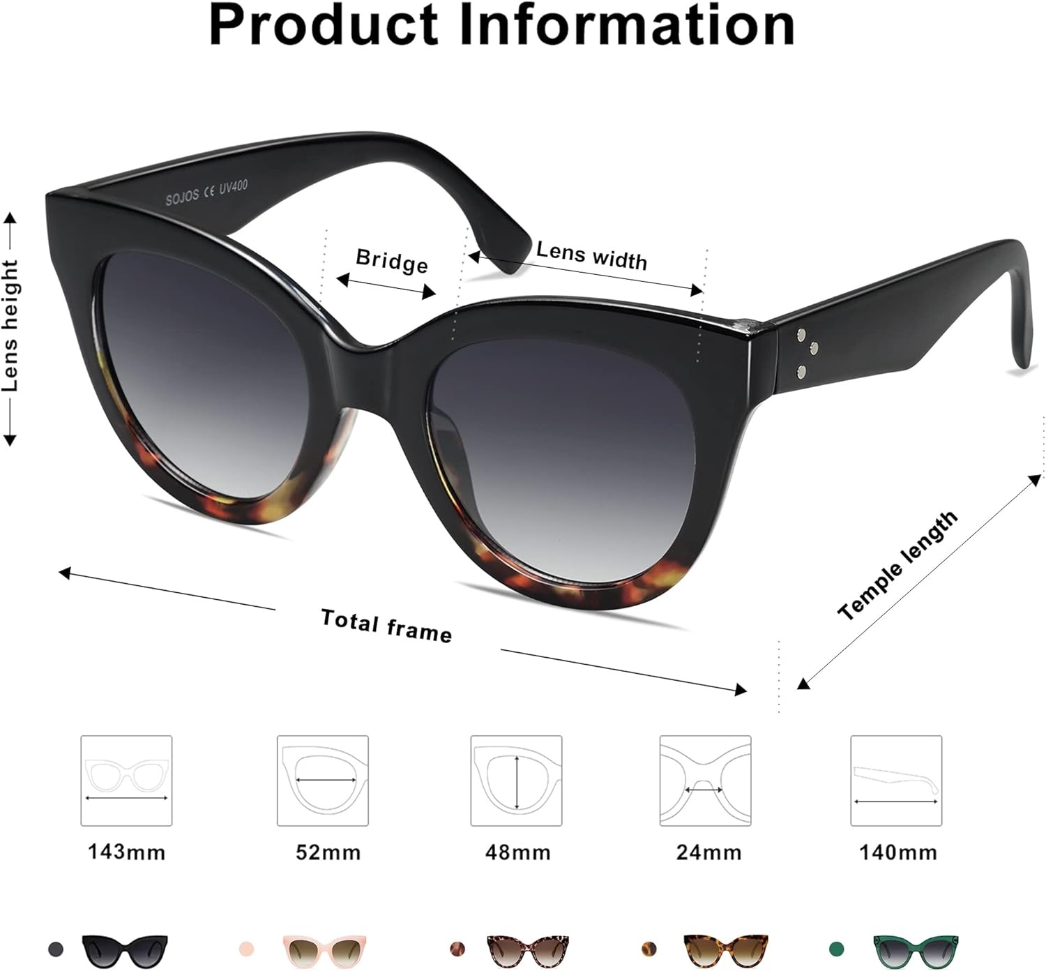 image:imageSOJOS Retro Oversized Cateye Sunglasses for Women Large Vintage Trendy Shades SJ2074BlacktortoiseGrey