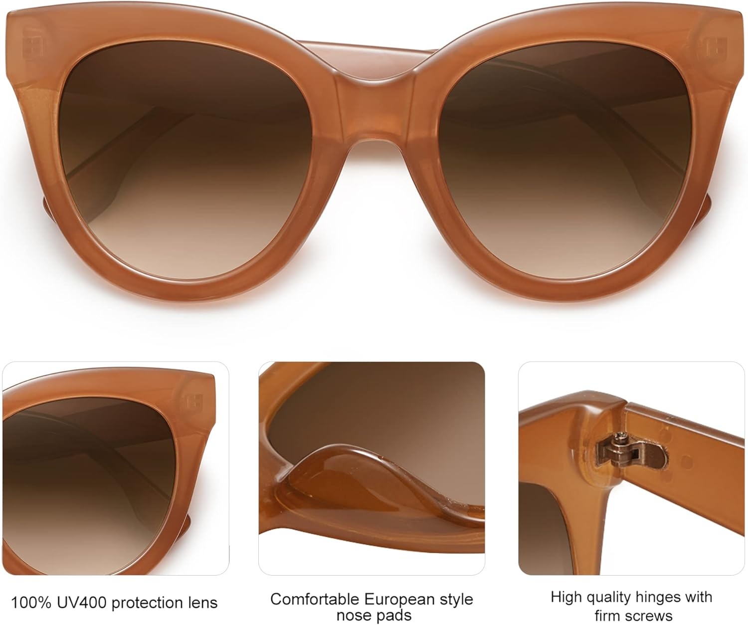 image:imageSOJOS Retro Oversized Cateye Sunglasses for Women Large Vintage Trendy Shades SJ2074OrangeBrown
