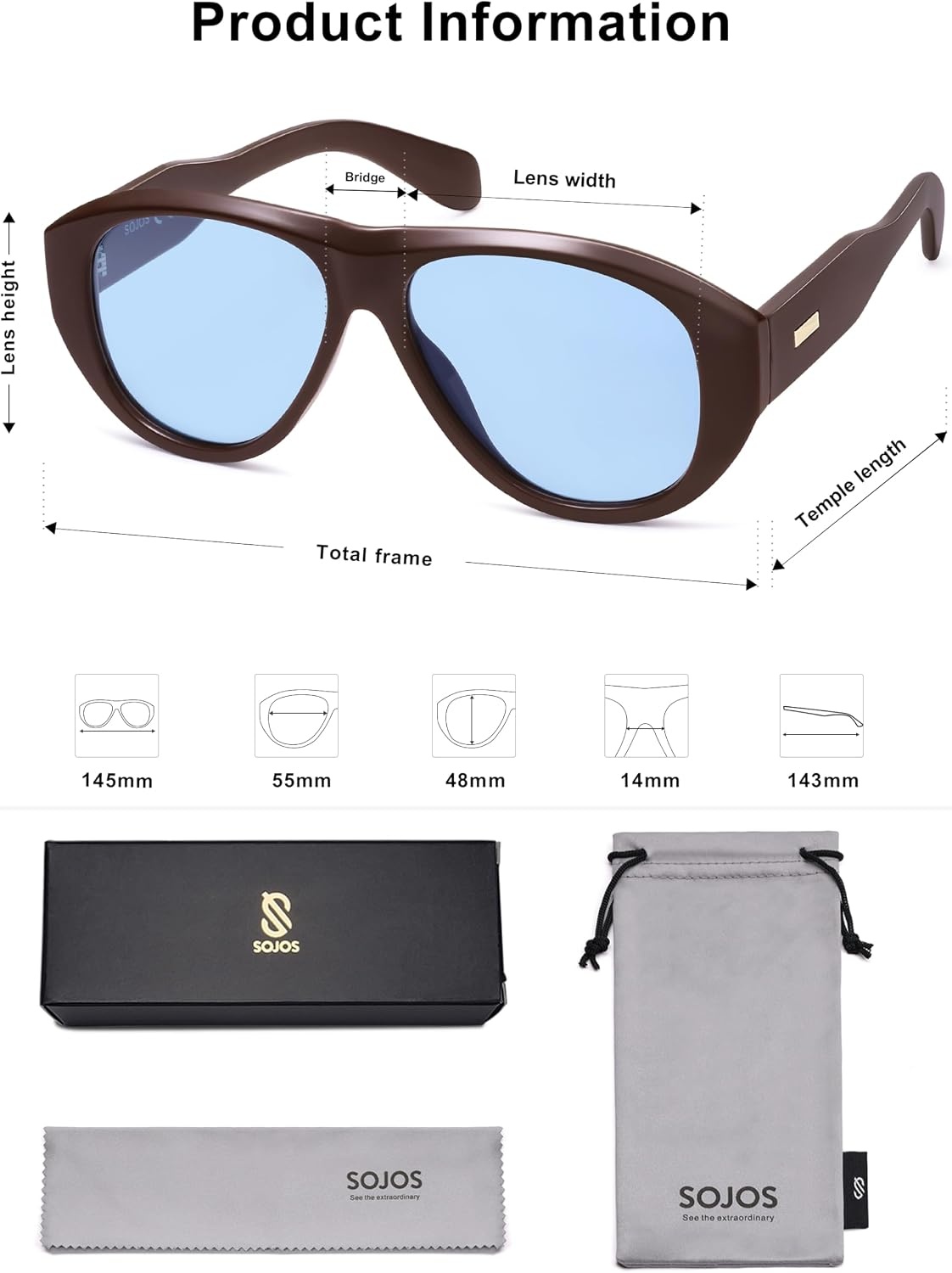 image:imageSOJOS Retro Oversized Polarized Aviator Sunglasses for Women Men Vintage 70s Style UV Protection Sunnies SJ2328Antique BrownAntique Blue