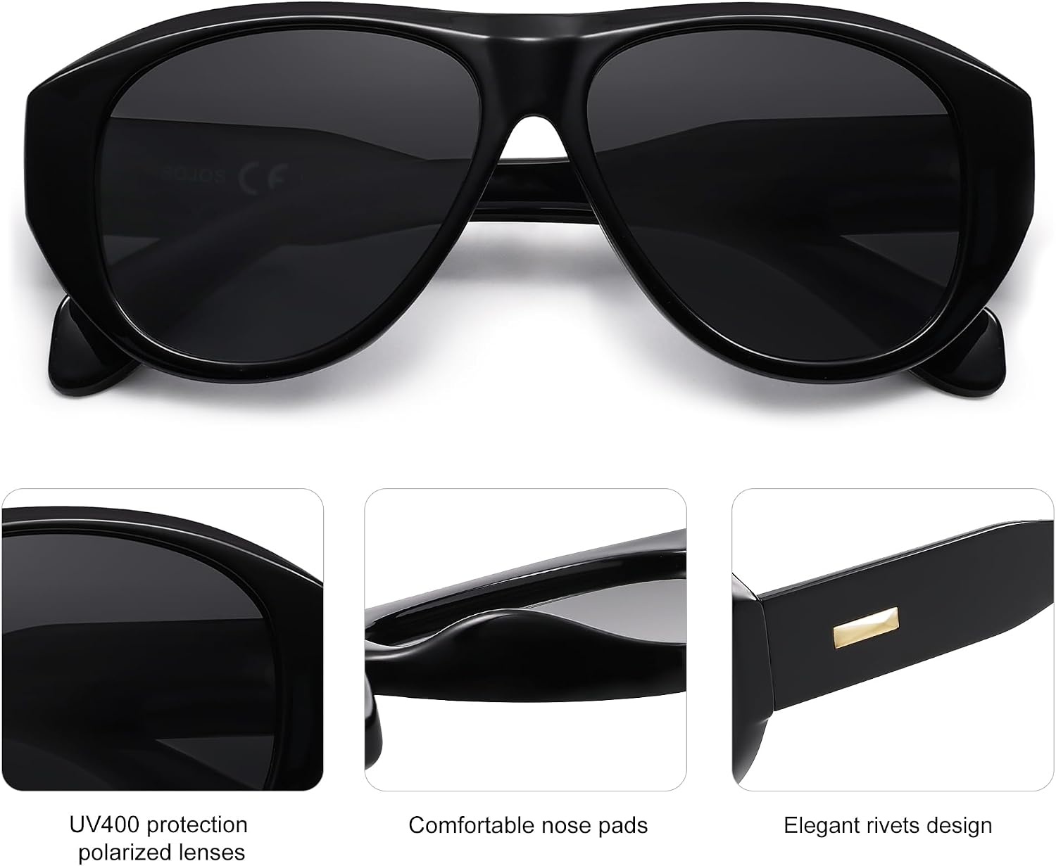 image:imageSOJOS Retro Oversized Polarized Aviator Sunglasses for Women Men Vintage 70s Style UV Protection Sunnies SJ2328BlackGrey