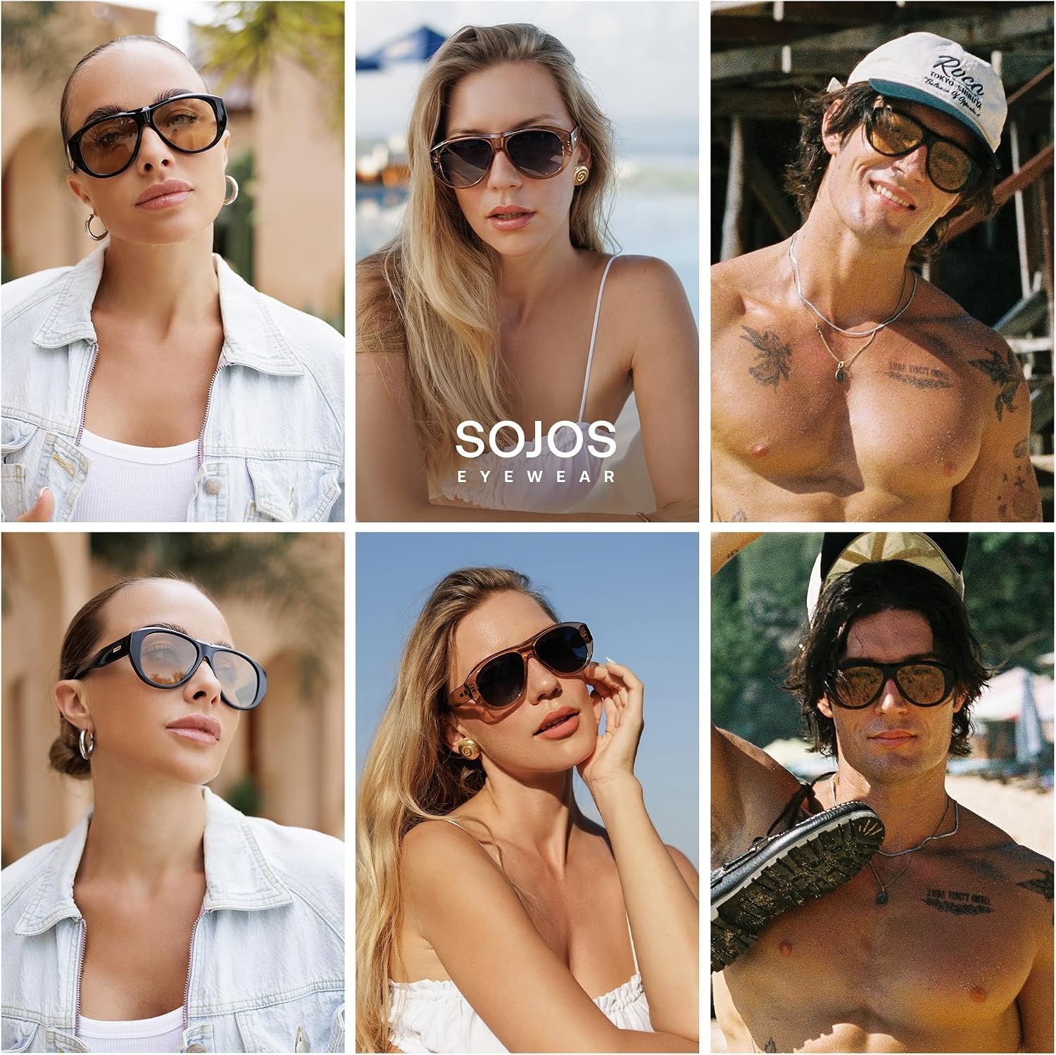image:imageSOJOS Retro Oversized Polarized Aviator Sunglasses for Women Men Vintage 70s Style UV Protection Sunnies SJ2328BlackLight Brown