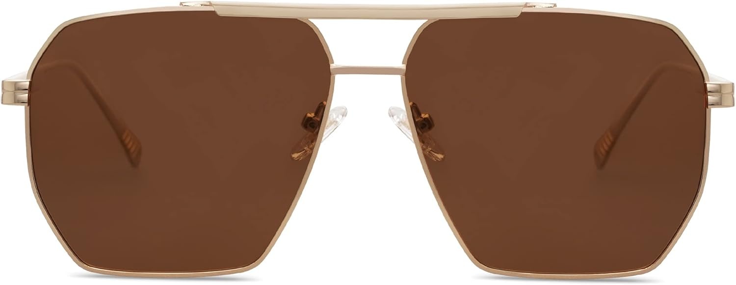 image:imageSOJOS Retro Oversized Square Polarized Sunglasses for Women Men Vintage Shades Classic Large Metal Sun GlassesLight Gold