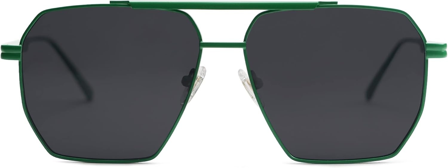 image:imageSOJOS Retro Oversized Square Polarized Sunglasses for Women Men Vintage Shades Classic Large Metal Sun GlassesMatte GreenGrey