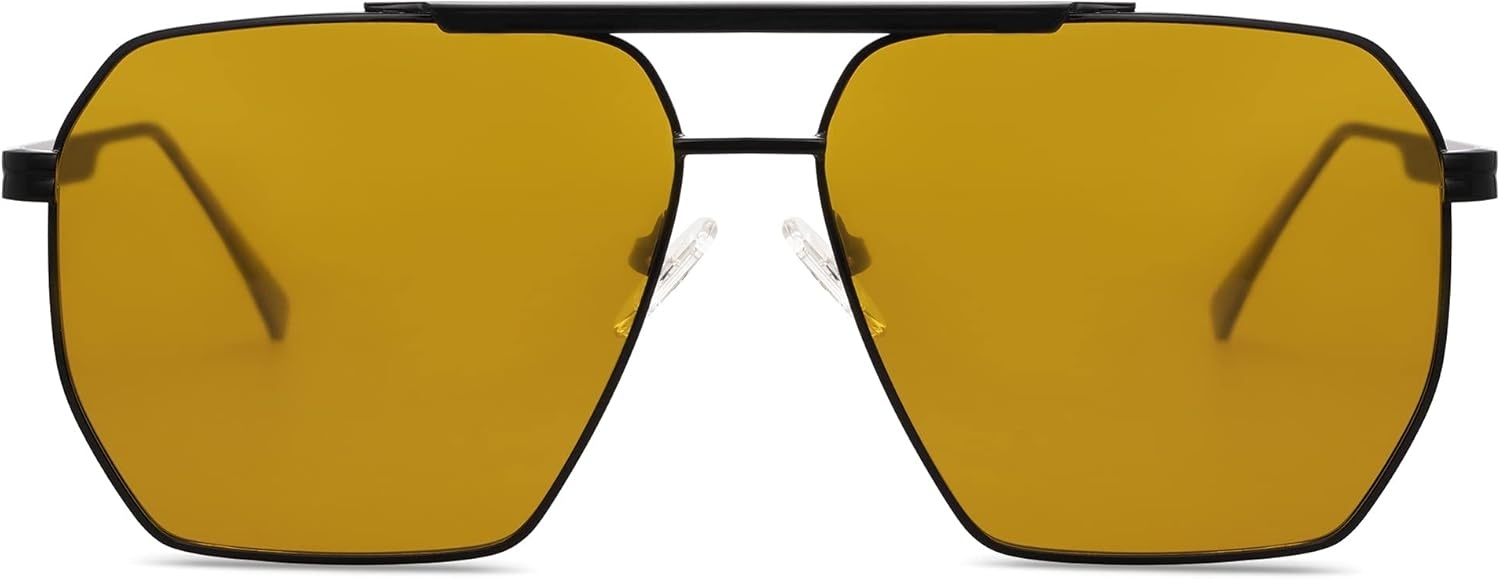 image:imageSOJOS Retro Oversized Square Polarized Sunglasses for Women Men Vintage Shades Classic Large Metal Sun GlassesMblack