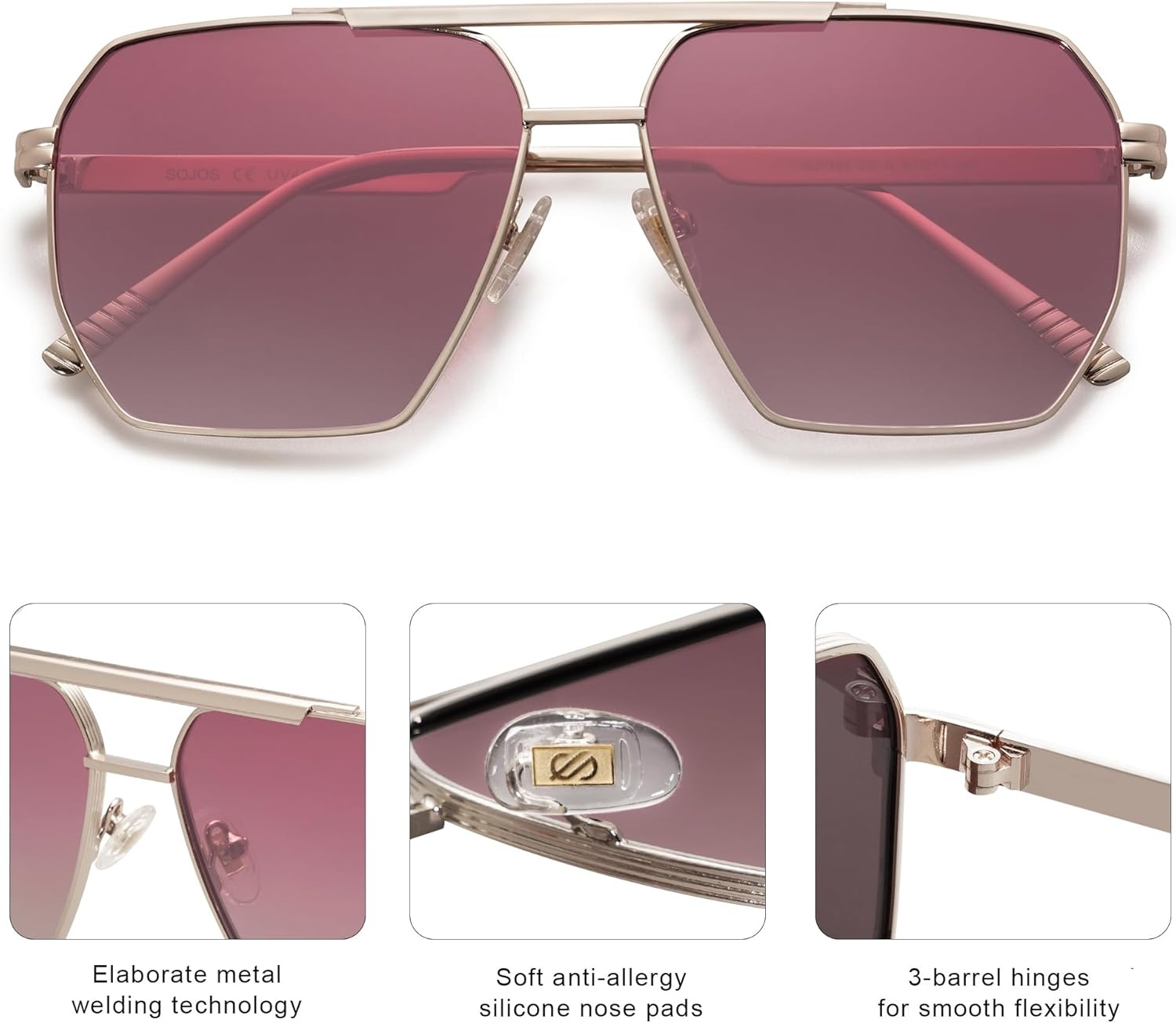 image:imageSOJOS Retro Oversized Square Polarized Sunglasses for Women Men Vintage Shades Classic Large Metal Sun GlassesPale Gold
