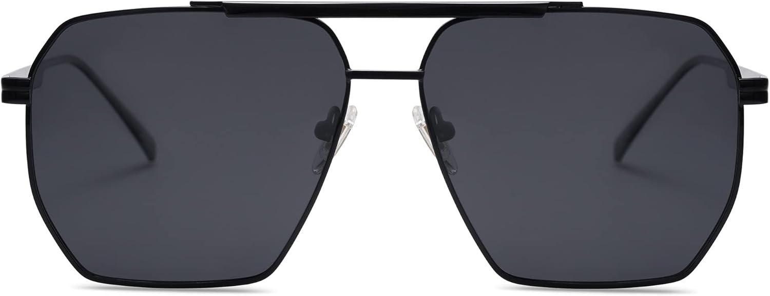 image:imageSOJOS Retro Oversized Square Polarized Sunglasses for Women Men Vintage Shades Classic Large Metal Sun GlassesShiny Black