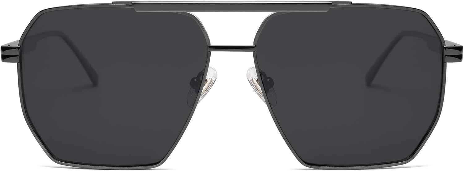 image:imageSOJOS Retro Oversized Square Polarized Sunglasses for Women Men Vintage Shades Classic Large Metal Sun GlassesShiny Grey  Grey