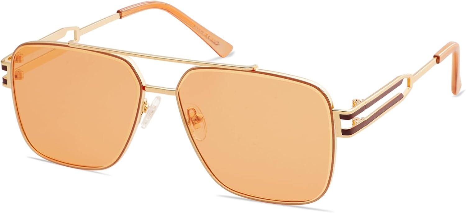 image:imageSOJOS Retro Oversized Square Sunglasses for Women Men Vintage Large Double Bridge Metal Frame Unisex Sunglasses SJ1180GoldOrange