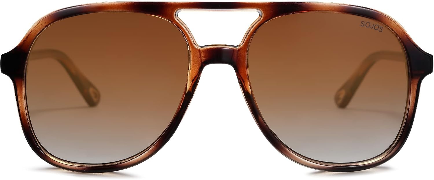 image:imageSOJOS Retro Polarized Aviator Sunglasses Womens Mens Classic 80s 90s Vintage Trendy Square Aviators SJ2174Amber Brown TortoiseBrown