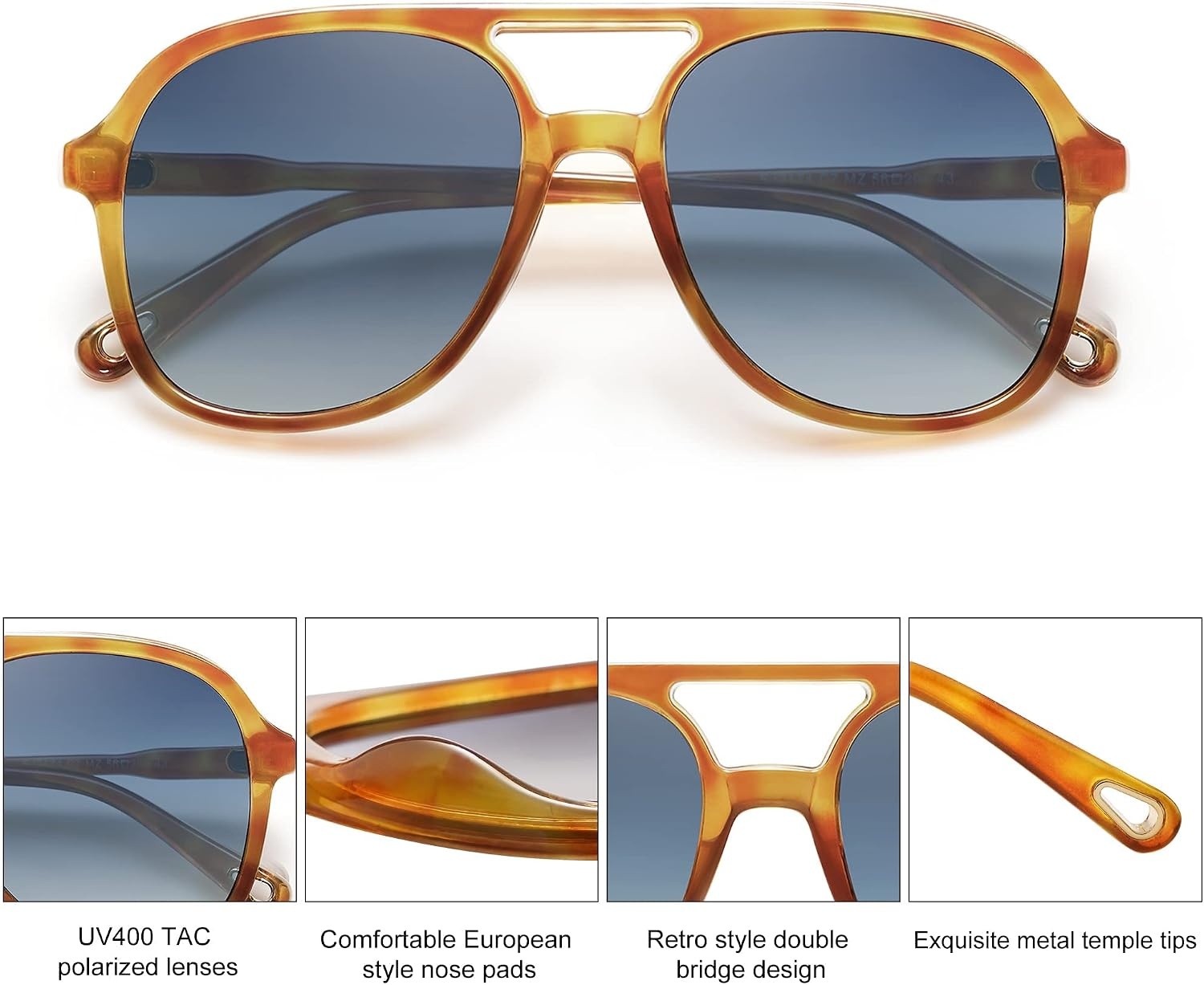 image:imageSOJOS Retro Polarized Aviator Sunglasses Womens Mens Classic 80s 90s Vintage Trendy Square Aviators SJ2174Caramel TortoiseGradient Grey