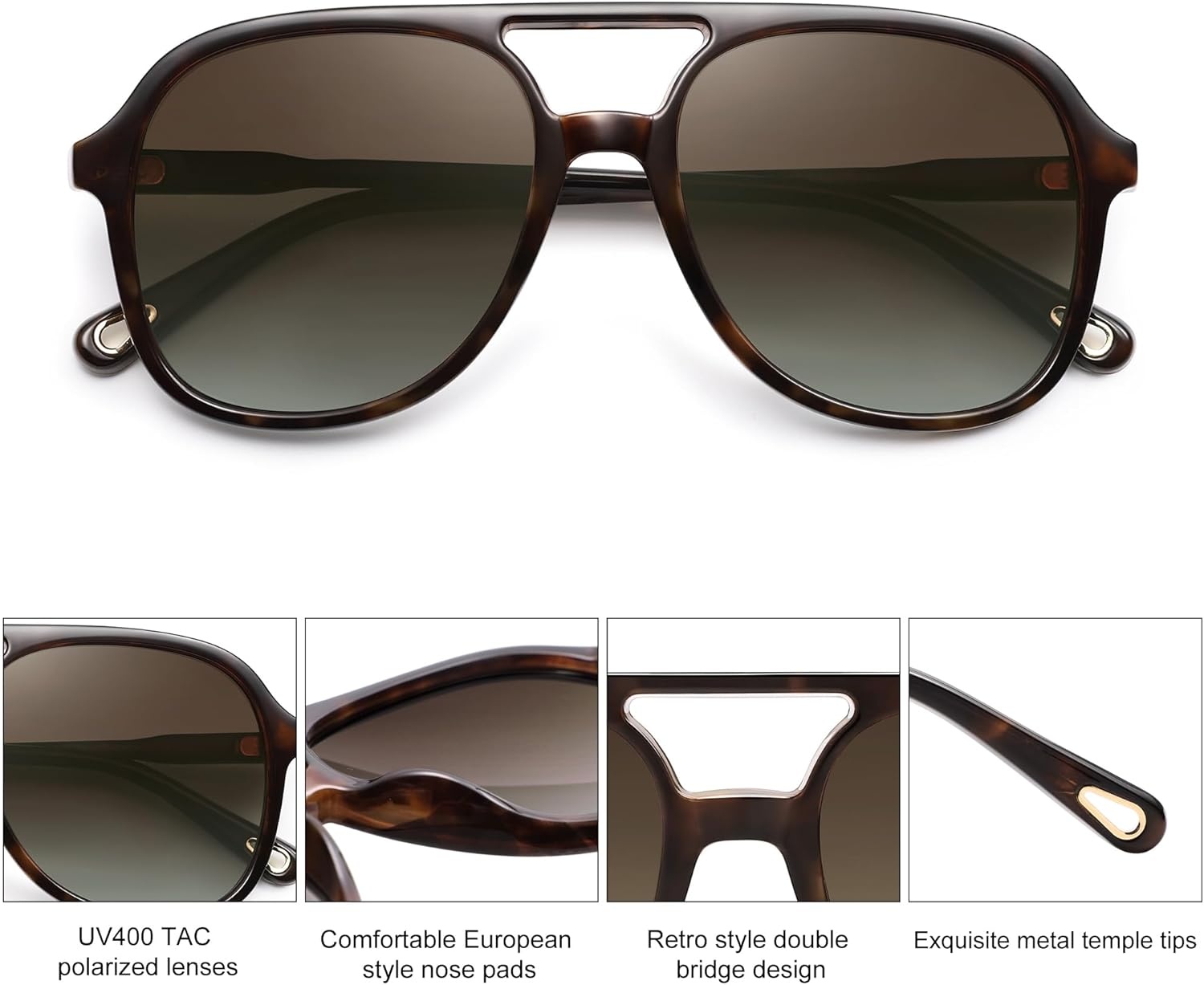 image:imageSOJOS Retro Polarized Aviator Sunglasses Womens Mens Classic 80s 90s Vintage Trendy Square Aviators SJ2174Dark TortoiseBrown