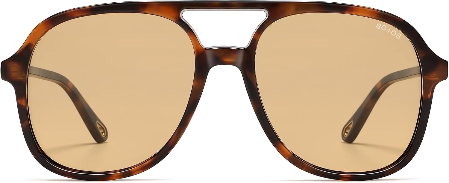 image:imageSOJOS Retro Polarized Aviator Sunglasses Womens Mens Classic 80s 90s Vintage Trendy Square Aviators SJ2174Dark TortoiseLight Brown Tint