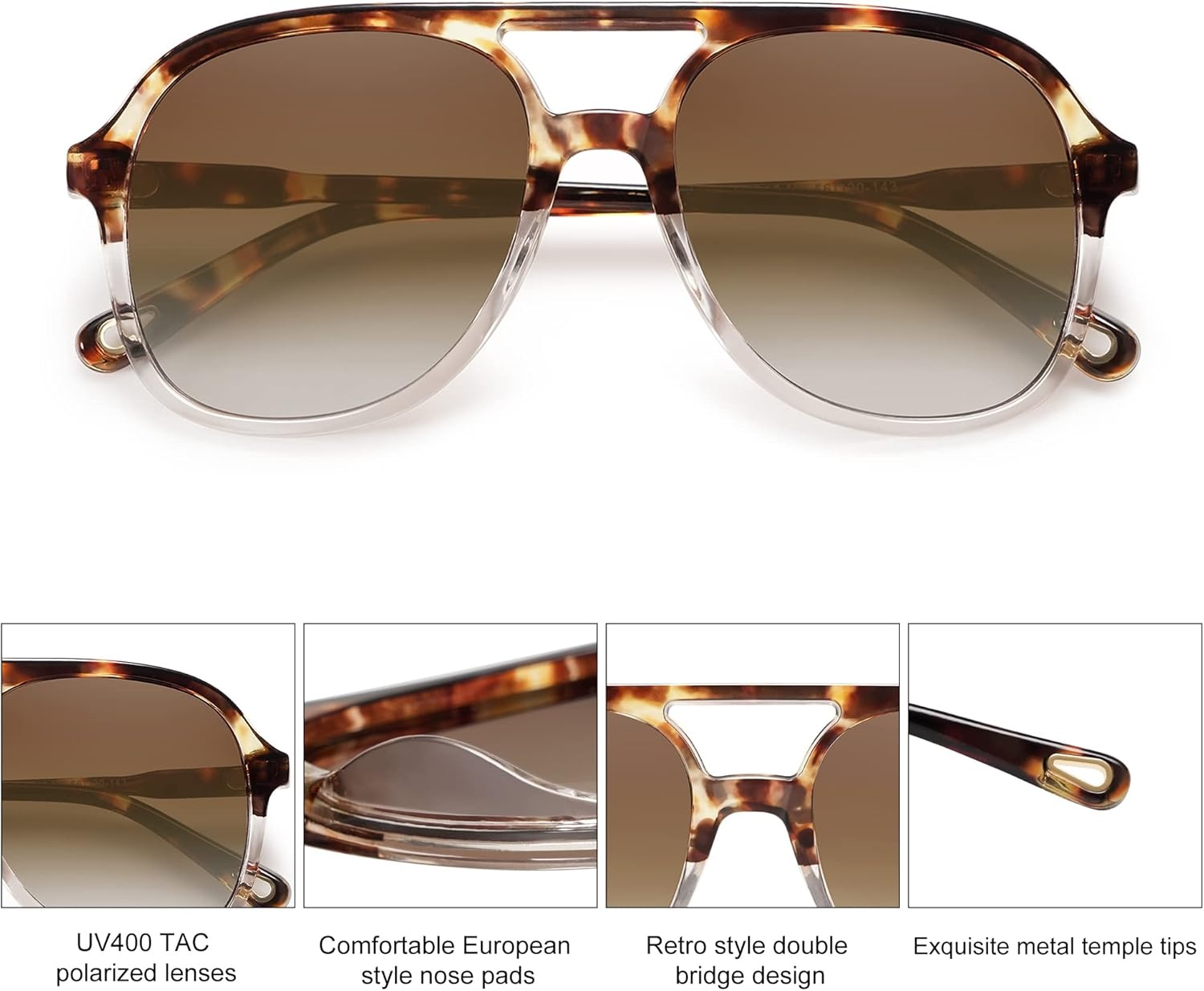 image:imageSOJOS Retro Polarized Aviator Sunglasses Womens Mens Classic 80s 90s Vintage Trendy Square Aviators SJ2174Tortoise Gradient BrownBrown