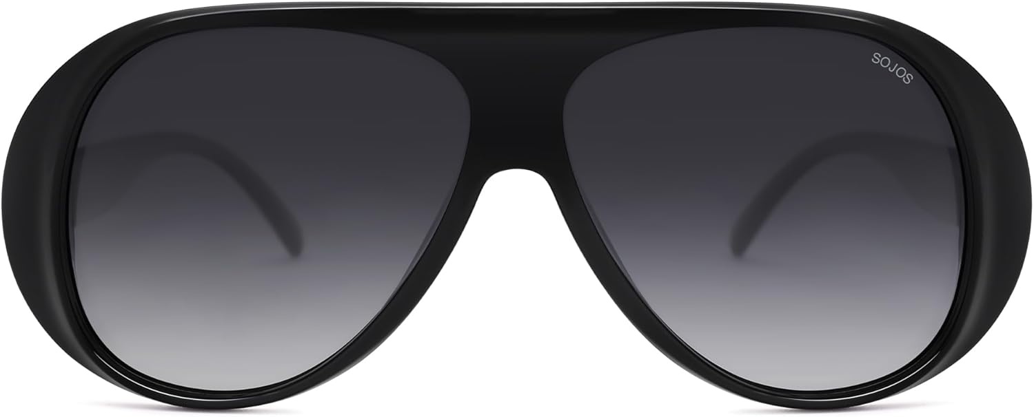 image:imageSOJOS Retro Polarized Oversized 90s Aviator Sunglasses Womens Men Trendy Vintage Square Shades SJ2661Black Frame Grey Grading Lens