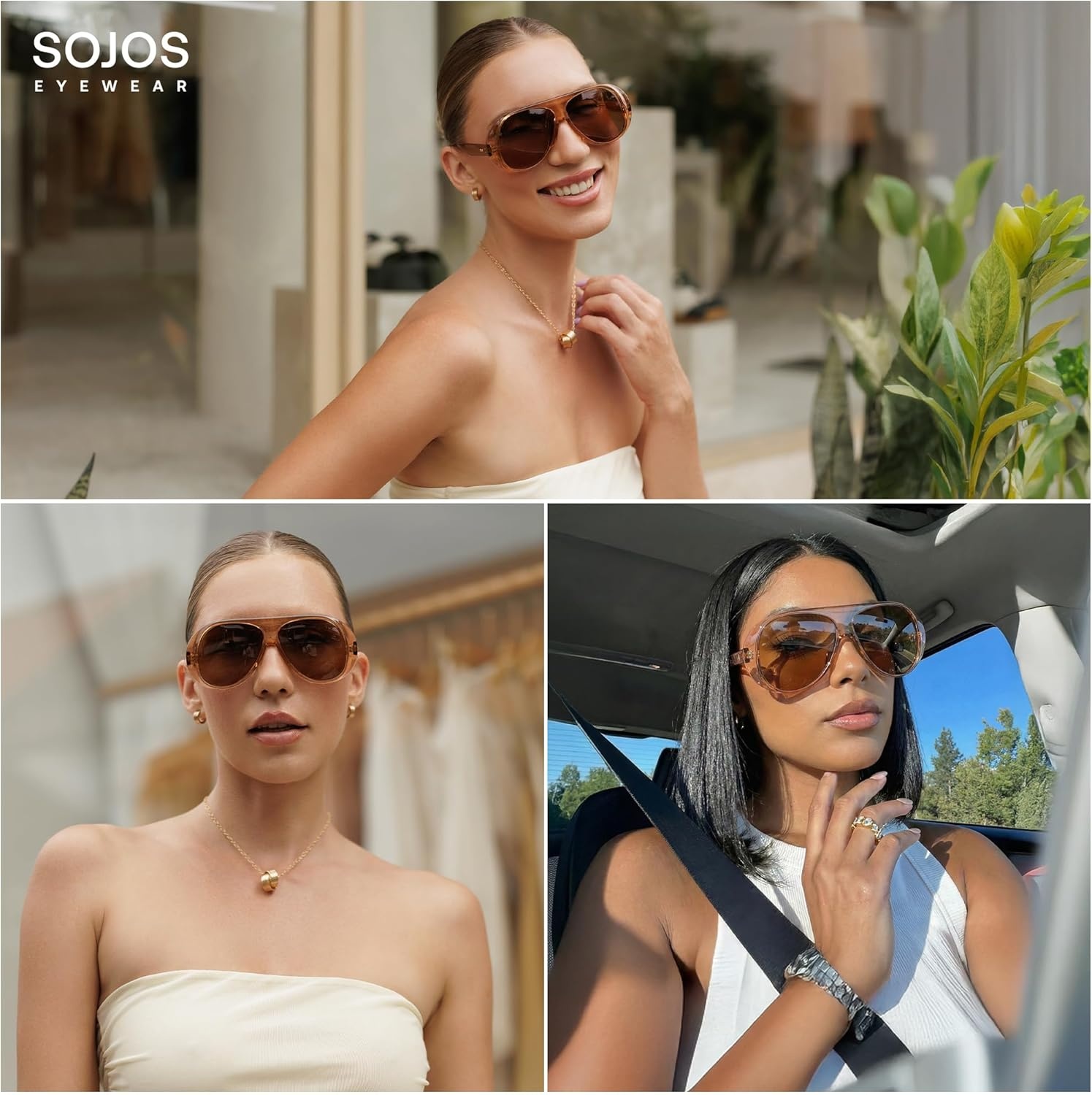 image:imageSOJOS Retro Polarized Oversized 90s Aviator Sunglasses Womens Men Trendy Vintage Square Shades SJ2661Brown Frame Yellow Lens